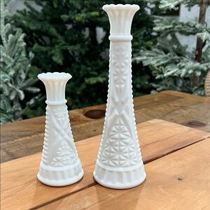 Elegant White Milk Glass Vases Set
